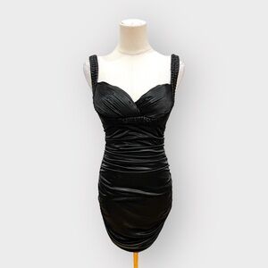 LOVE TEASE Black Rouched Body Con Mini Dress (Sz 3)